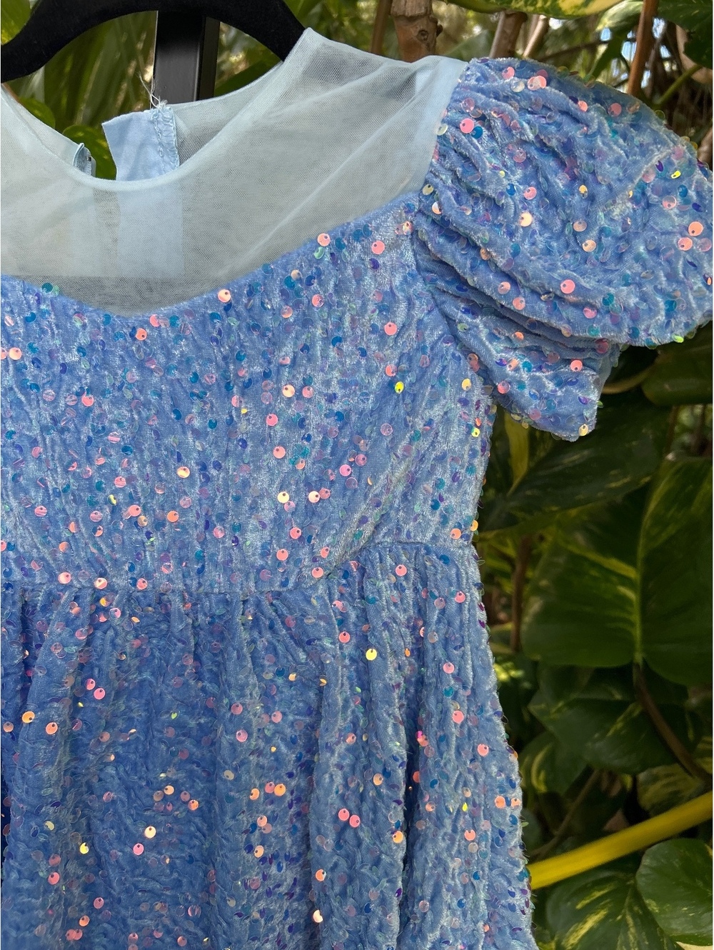 Girls' Blue Sequin Puff Sleeve Party Dress Size 6Y